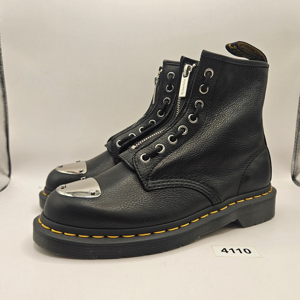 DR MARTENS WOMEN'S 8 MP 1460 LUNAR BLACK LEATHER ZIP TOE PLATE NWOB